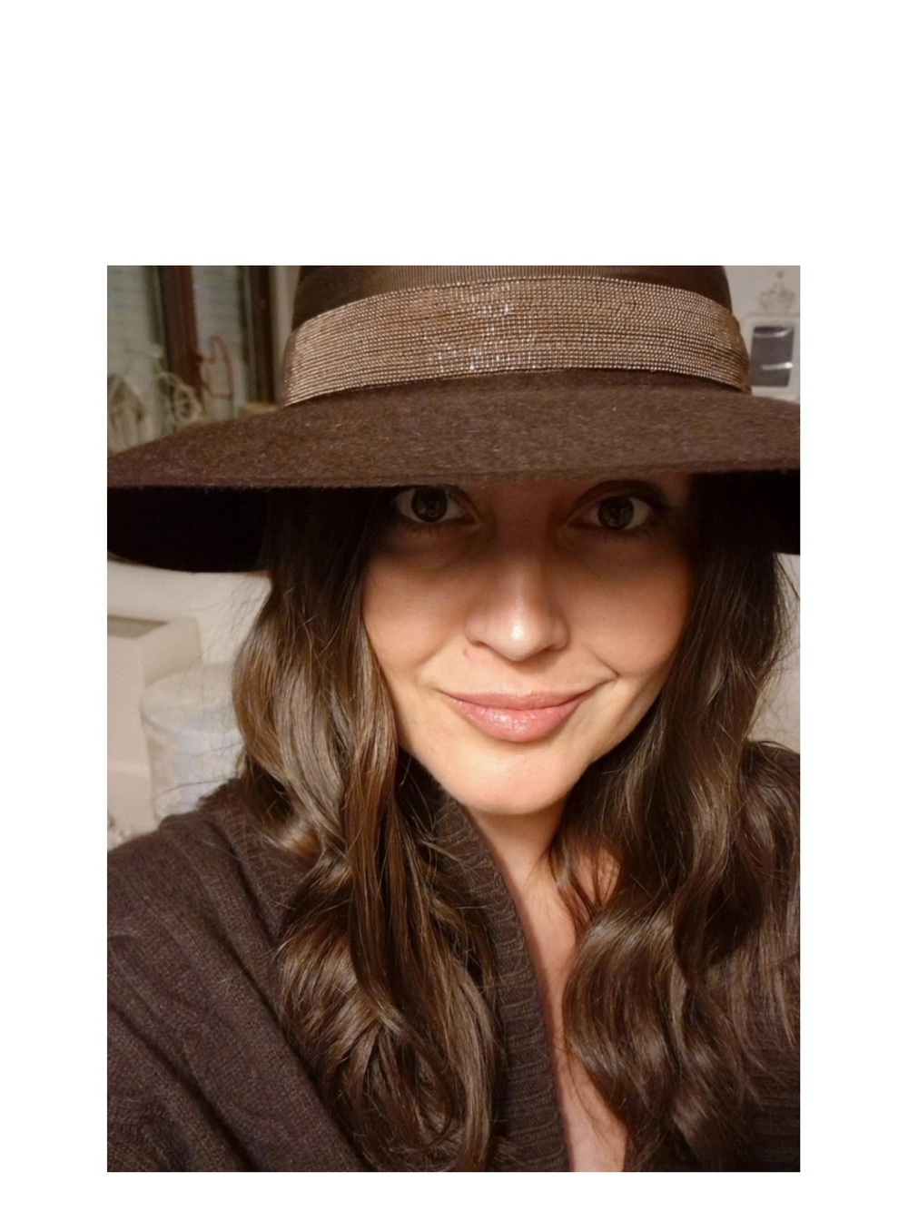 Brunello Cucinelli Wide-Brim Chocolate Brown Felt Hat with Sparkle Band